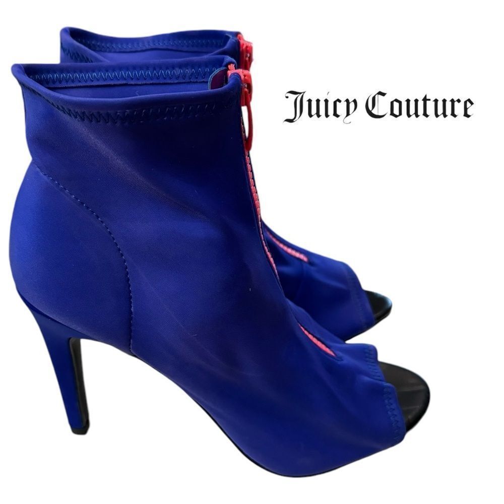 Juicy Couture Royal Blue Pink Zipper Peep Toe Stiletto Women's Heels 7.5